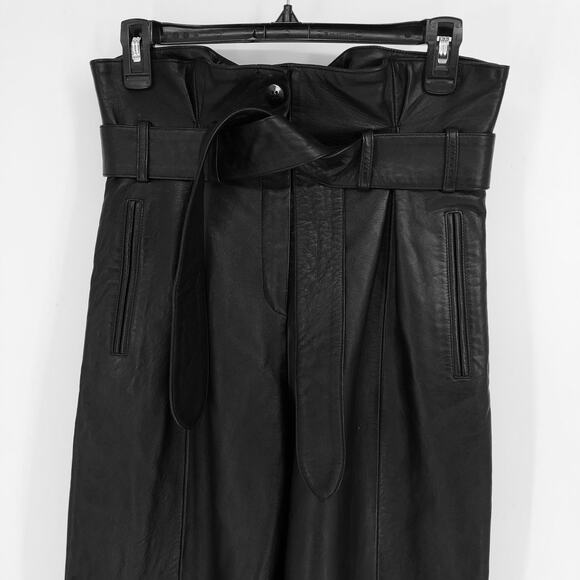 ATTICO Women's Leather Paper Bag Pants IT 40 US Small Black Tie Cuff Belted NWT - Picture 5 of 14